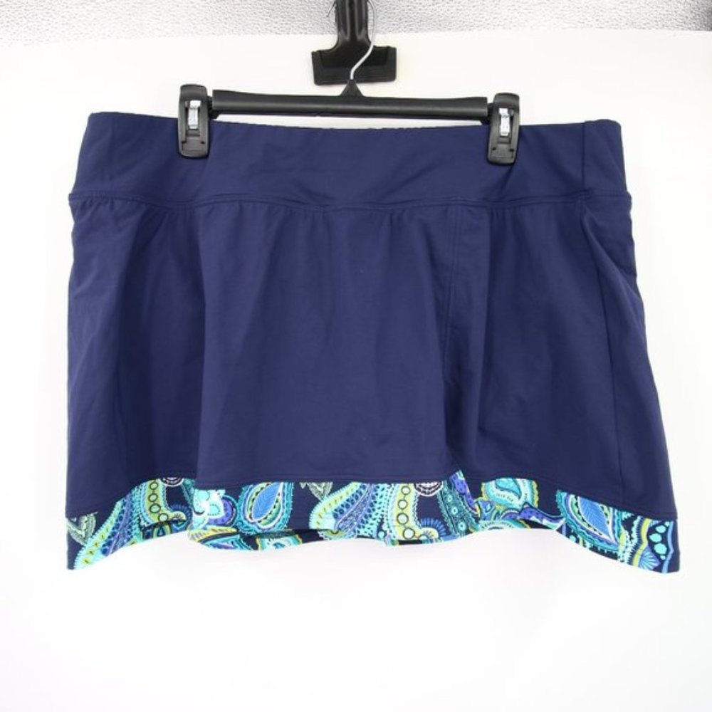 NWOT Lands End Swim Skirt Built in Bikini Bottoms Navy Blue Pattern Size 18W
